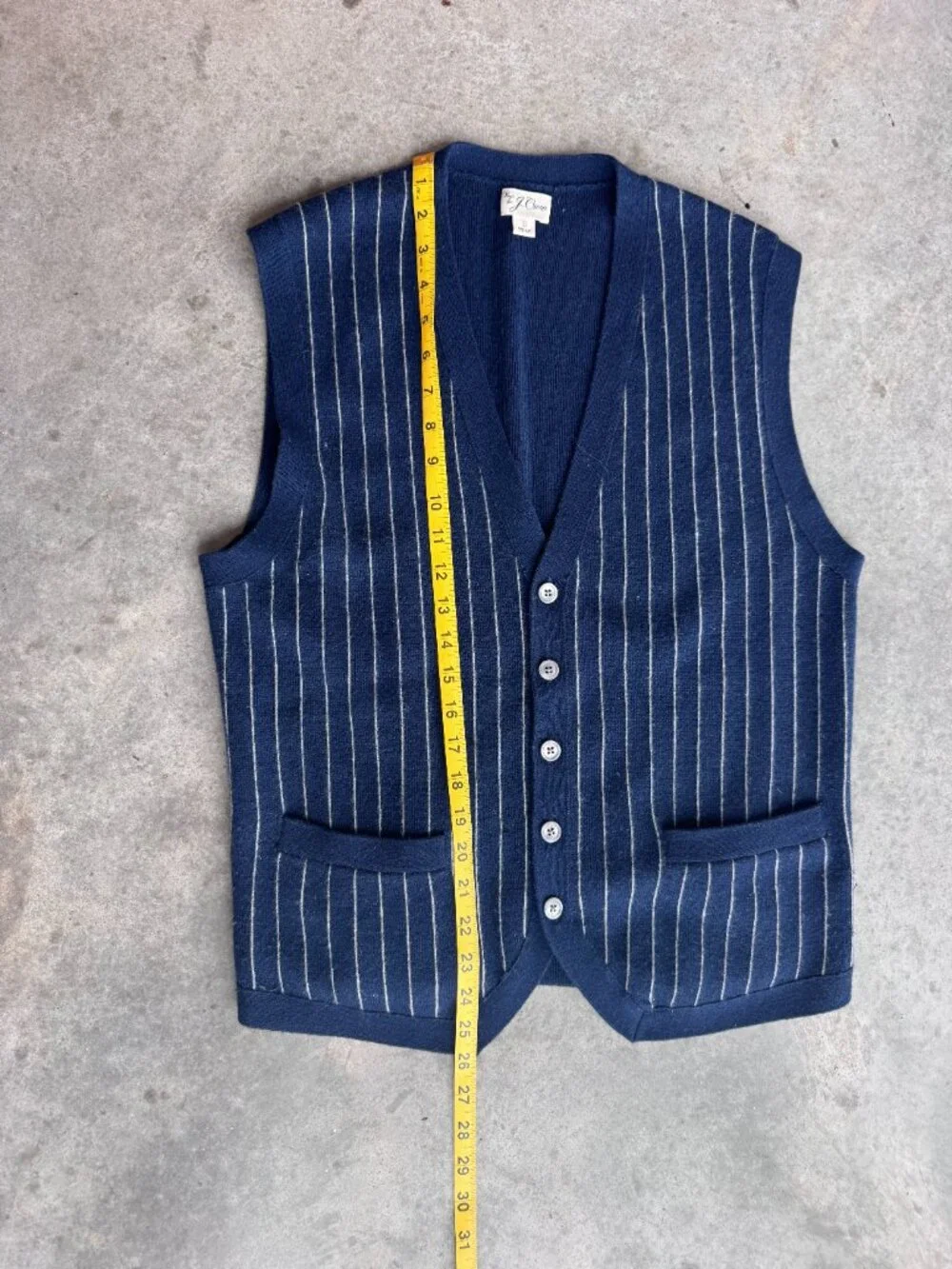 Cashmere-blend cardigan sweater-vest in pinstripe